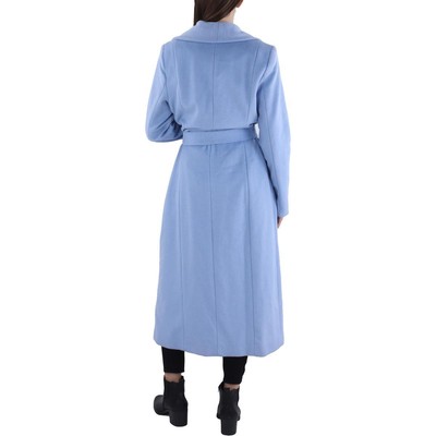 Pre-owned Cole Haan Womens Wool Blend Belted Long Wool Coat Outerwear Bhfo 2398 In Ice Blue