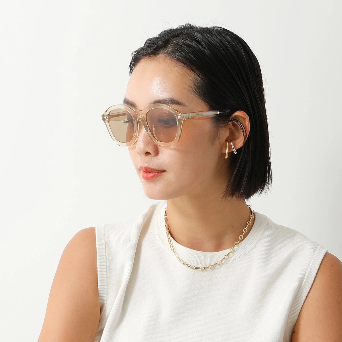 Pre-owned Celine Cl40017f 57e Transparent Peach Brown Round Women Sunglasses