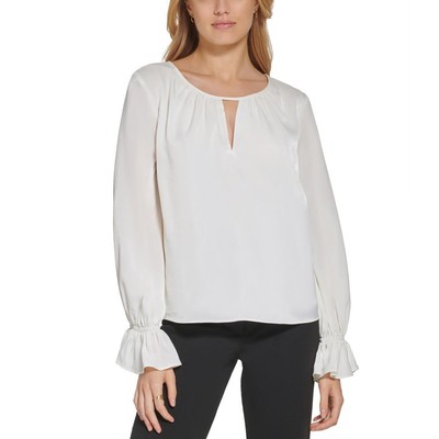 DKNY Womens Ivory Causal Suede Flare Sleeves Pullover Top L BHFO 5597