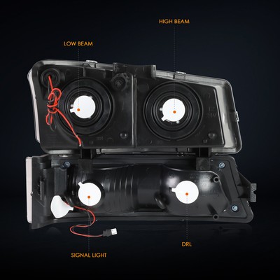 For 03-06 Chevy Silverado/Avalanche LED DRL Bar J-Halo Headlights Smoked/Amber