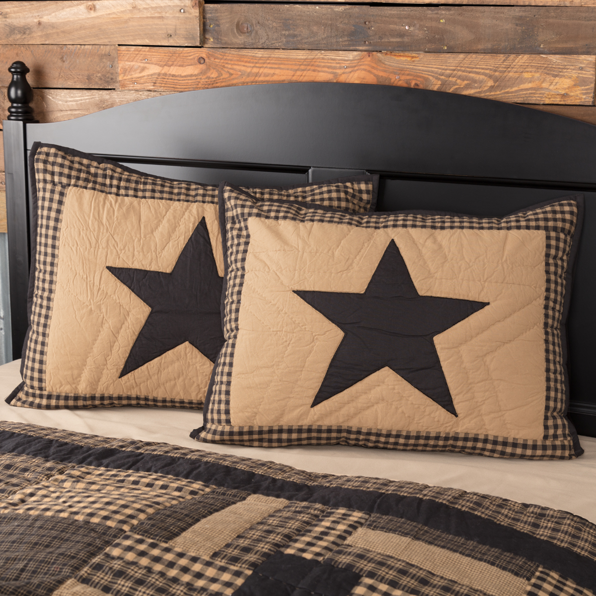 BLACK CHECK STAR QUILT SET & ACCESSORIES. CHOOSE SIZE & ACCESSORIES. VHC BRANDS