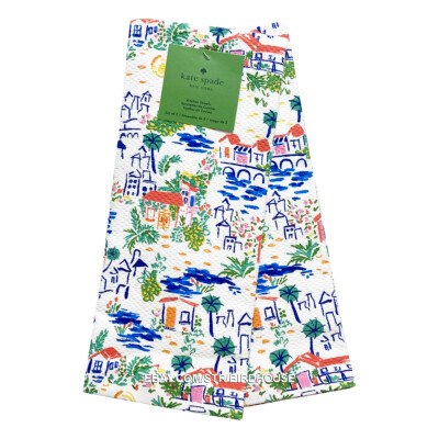 Kate Spade Colorful Kitchen Towel Set 2 Cotton Designer Spring Summer