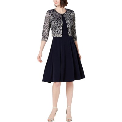 

Jessica Howard Женская темно-синяя куртка до колен Платье из двух частей Petites  BHFO 1299, Navy/tan