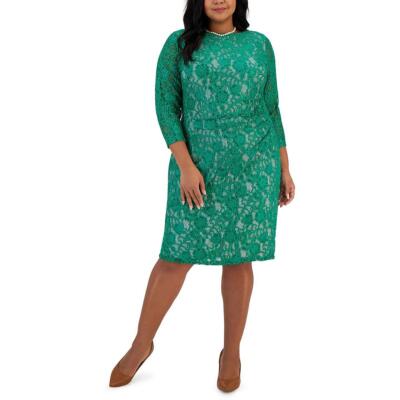 Женское кружевное платье-футляр Kasper Womens Laurissa зеленого цвета длиной до колен плюс 1X BHFO 5781