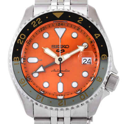 Pre-owned Seiko 5 Sports Gmt Automatic Orange Dial Men's Watch Ssk005k1