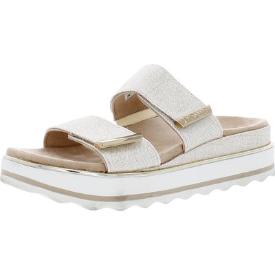 

Vionic Womens Brandie Ivory Linen Slide Sandals Shoes 7.5 Medium (B,M) BHFO 4565, Mrmlw/met lin