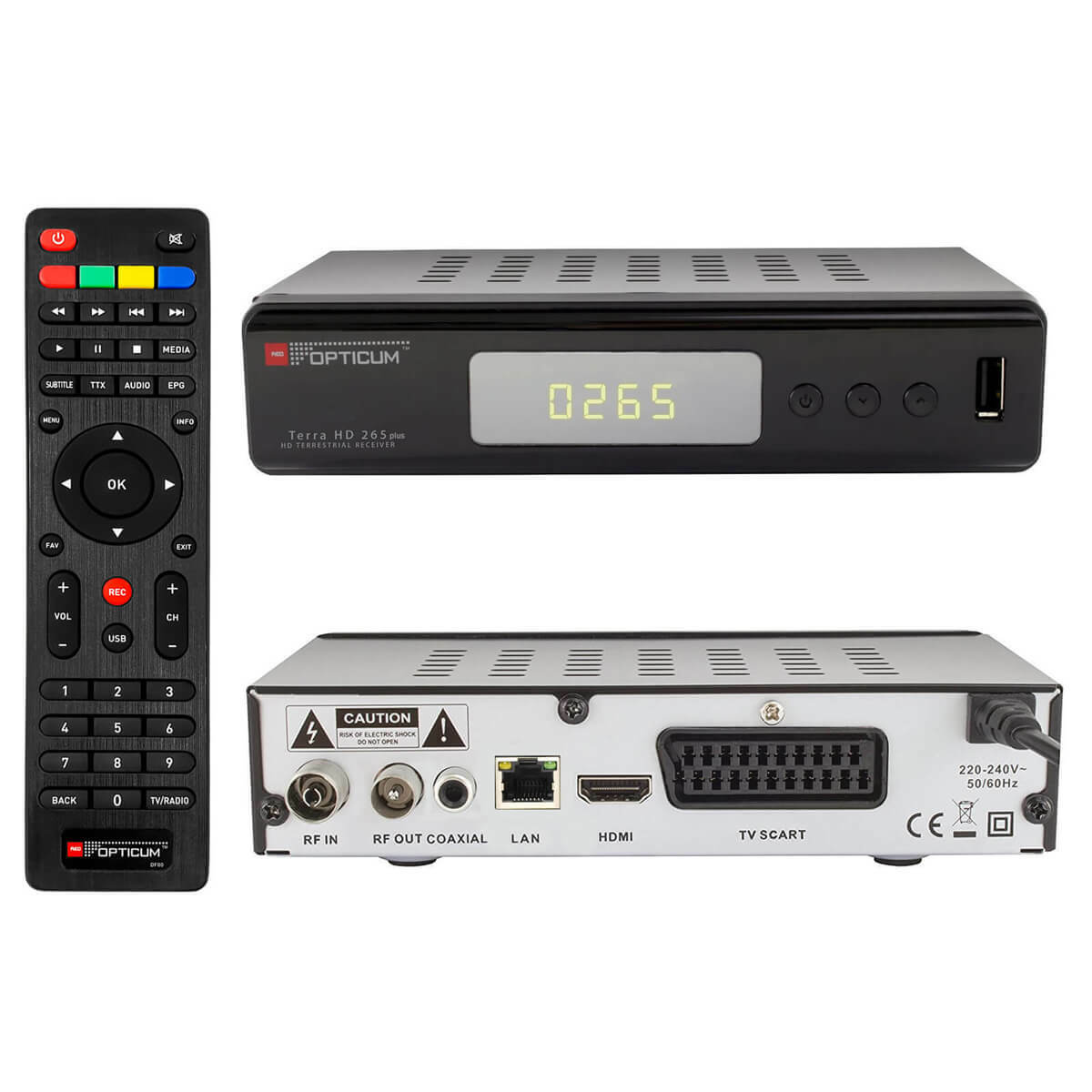 DVB-T2 Receiver H265 HDMI RED Opticum TERRA plus HD 265 Full-HD USB SCART LAN