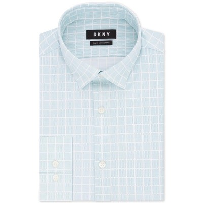 Мужская зеленая приталенная рубашка в клетку на пуговицах DKNY 17.5 32/33 XL BHFO 2048