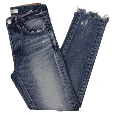 Джинсы Moussy Vintage Womens Merry Blue Denim с бахромой и зауженными штанинами 23 BHFO 1161