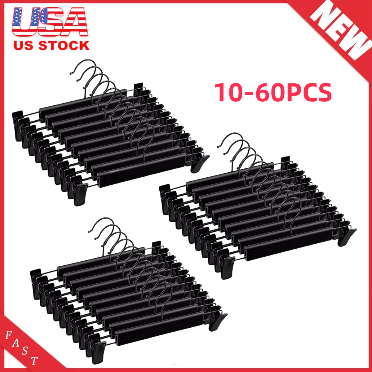 Adjustable Clips, Clothes Pants Hangers,  360 ° Swivel Hooks 10/30/60Pcs