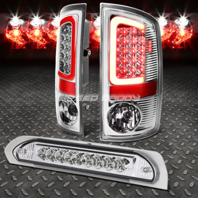 ХРОМИРОВАННЫЙ КОРПУС ПРОЗРАЧНОГО 3D СВЕТОДИОДНОГО ЗАДНЕГО ТОРМОЗНОГО ФОНАРЯ + 3-Й ГРУЗОВОЙ ФОНАРЬ ДЛЯ 07-09 DODGE RAM