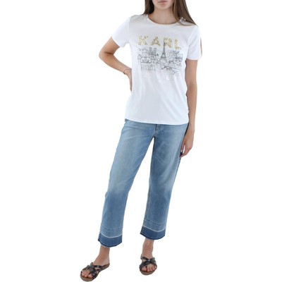 

Karl Lagerfeld Paris Женская белая футболка с украшением Skyline Top  BHFO 8680, Белый