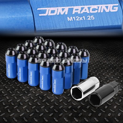 20 ШТ./КОМПЛ. АЛЮМИНИЕВЫЕ ГАЙКИ С СИНИМИ НАКОНЕЧНИКАМИ JDM с КРЫШКОЙ + АДАПТЕР M12X1.25 ДИАМЕТРОМ 23 ММ/ВЫСОТОЙ 53 ММ