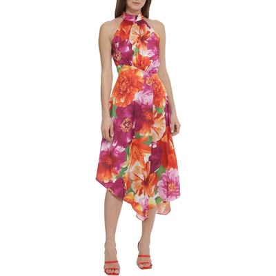 

Женское платье миди с асимметричным цветочным принтом Maggy London BHFO 5935, Soft white/orange