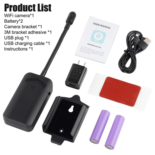 WiFi camera kit with accessories and user manual