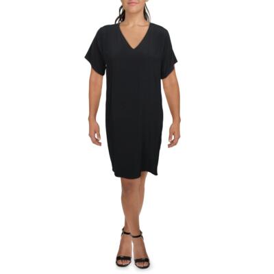 

Женское платье прямого кроя длиной до колена с v-образным вырезом Eileen Fisher BHFO 8924, Черный