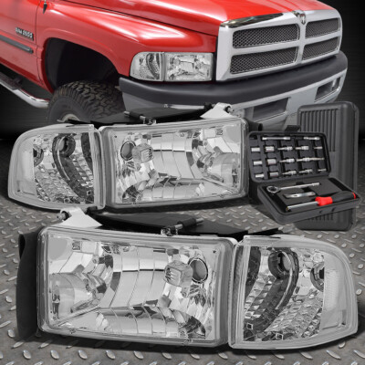 ДЛЯ 94-02 RAM 1500 2500 3500 ХРОМИРОВАННЫЙ КОРПУС, ПРОЗРАЧНАЯ УГЛОВАЯ ФАРА + НАБОР ИНСТРУМЕНТОВ