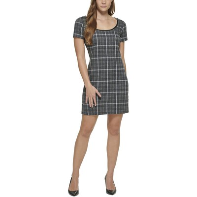 Женское серое мини-платье-футляр Calvin Klein с круглым вырезом горловины 14 BHFO 4560
