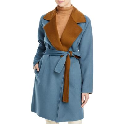 Lafayette 148 New York Женское синее полушерстяное пальто с запахом Верхняя одежда L BHFO 1641