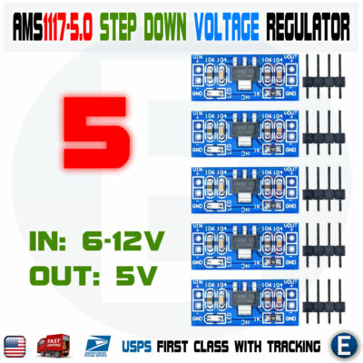 5pcs AMS1117-5.0 5.0V Step-Down Linear Voltage Regulator Module 6-12V in 5V out