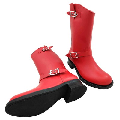 Pre-owned Burberry Men's Bright Red Grover Leather Motorcycle Boots