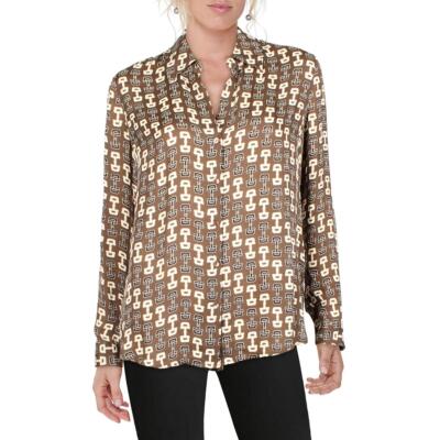 

LAgence Женская коричневая шелковая блузка с животным принтом Nina  BHFO 7123, Dark brown chain