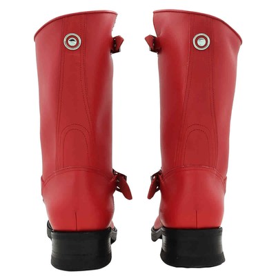 Pre-owned Burberry Men's Bright Red Grover Leather Motorcycle Boots