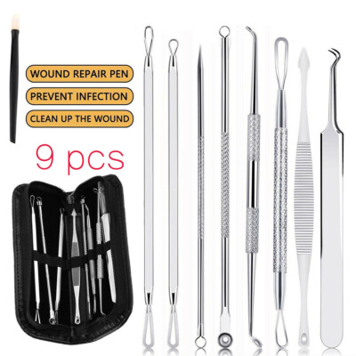 9-Pack Acne Removal Tool Kit Professional Stainless Steel Tweezers