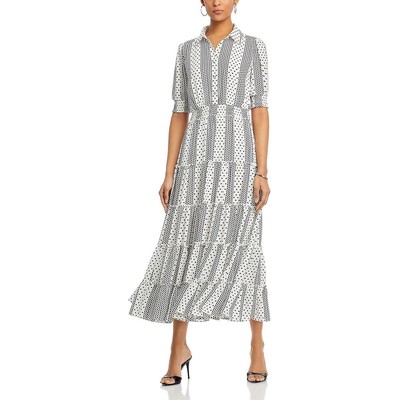 T Tahari Womens White Polka Dot Ruffled Elbow Sleeve Shirtdress M BHFO 7604