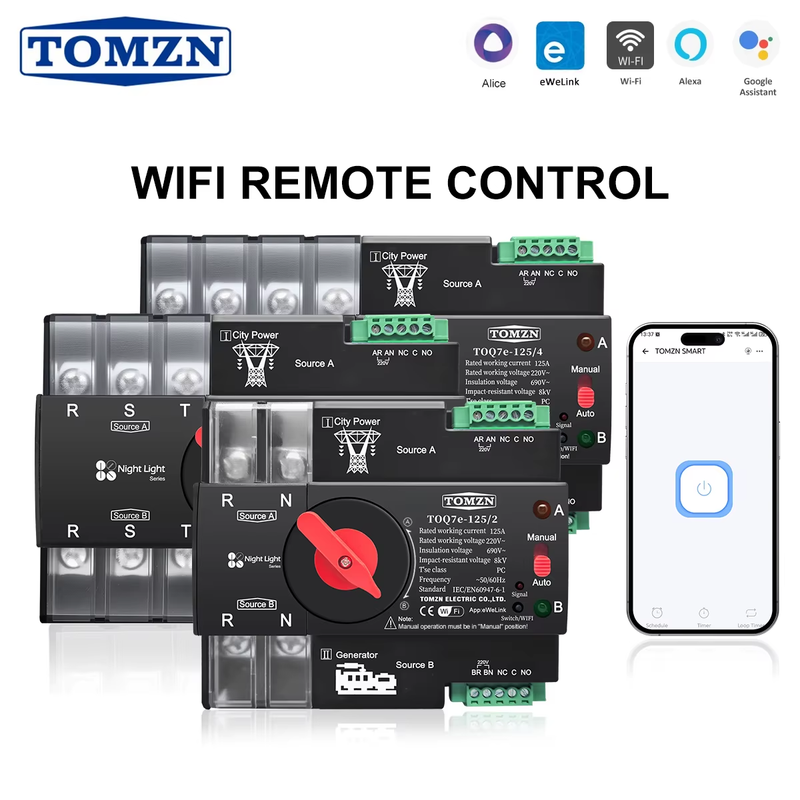 eWelink WIFI Smart ATS 2P 3P 4P Timer 230V Dual Power Automatic Transfer Switch