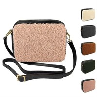 Damen Leder Tasche Pelztasche Schultertasche Crossover Fell Plüsch Teddy Bodybag