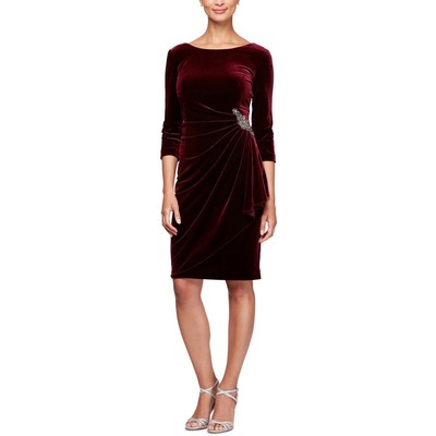 Женское красное бархатное платье для коктейлей и вечеринок Alex Evenings Petites 14Р BHFO 5570