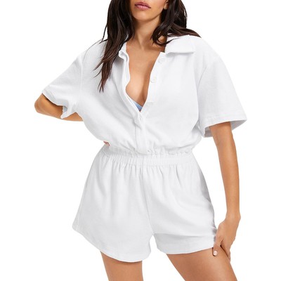 

Good American Womens White Terry Mini Romper с короткими рукавами  BHFO 8187, Белый