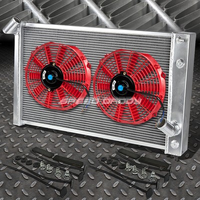 2-РЯДНЫЙ АЛЮМИНИЕВЫЙ РАДИАТОР + 2X12 ВЕНТИЛЯТОРОВ КРАСНОГО ЦВЕТА ДЛЯ 69-72 CHEVY BIG BLOCK CORVETTE C3 454