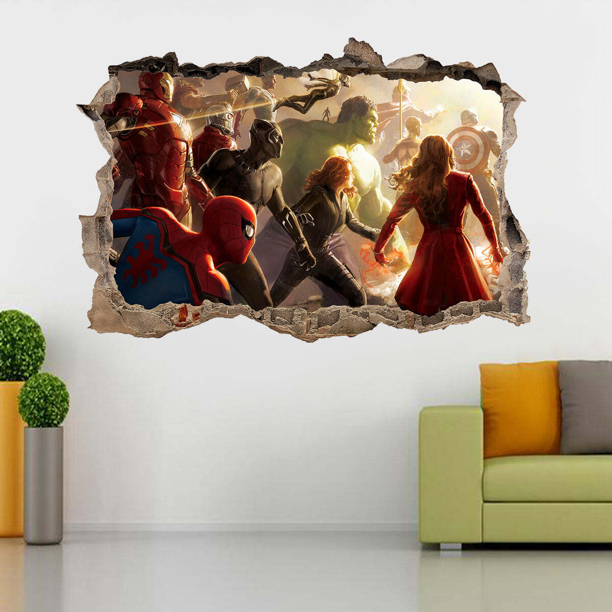 The Avengers Marvel Superheroes 3D Smashed Broken Decal Wall Sticker J1412