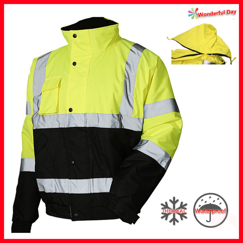 Hi Vis Insulated Safety Bomber Reflective Winter Jacket Warm Lined Road Work 08