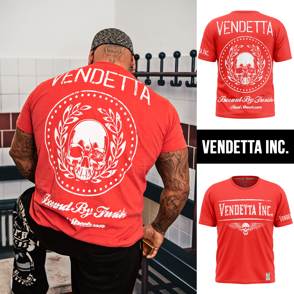 Vendetta Inc. Männer Shirt Bound Sport,Freizeit NEU 1006 rot Skull,Tattoo Herren