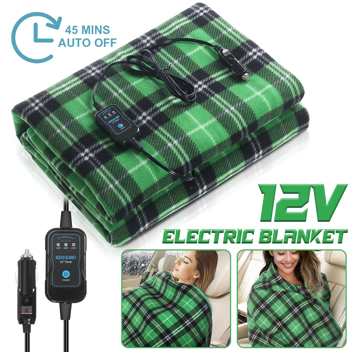 Heated Car Blanket Electric 12V Warmer Plugs Into Auto Vehicle Seat Cozy Throw