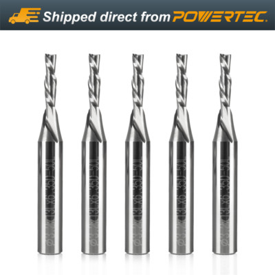 POWERTEC Spiral Router Bit, Down Cut, 1/8 Inch Cutting Diameter, 1/4?? Shank 5PK