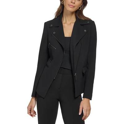 Женский черный пиджак-блейзер из однотонного крепа без воротника DKNY 8 BHFO 5146