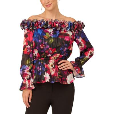 Женская блузка Adrianna Papell с оборками и теневой полосой, топ-рубашка с баской, BHFO 2670