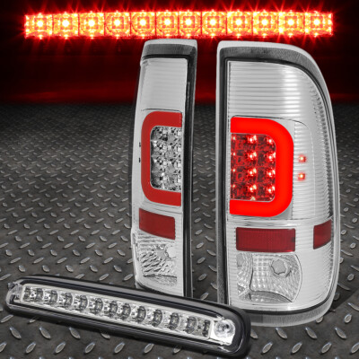 ДЛЯ 08-16 FORD SUPER DUTY КРАСНЫЙ 3D СВЕТОДИОДНЫЙ ЗАДНИЙ ФОНАРЬ C-ОБРАЗНОЙ ПЛАНКОЙ + ТРЕТИЙ СТОП-СИГНАЛ (ХРОМ)