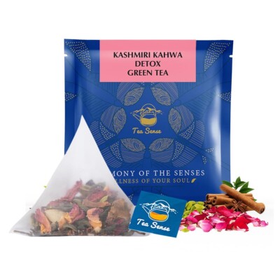 TEA SENSE Kashmiri Kahwa Detox Green Tea | 15 Tea Bags Free Shipping World Wide