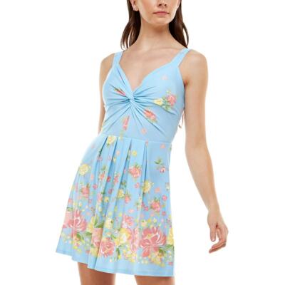 

Женское синее мини-платье с пышной юбкой Planet Gold с цветочным принтом Juniors  BHFO 6350, Summer song
