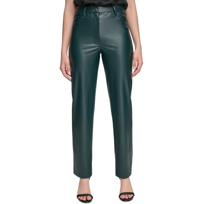 Calvin Klein Womens Green Faux Leather Straight Leg Pants Trousers 10 BHFO 5047