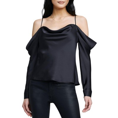 LAgence Womens Zion Black Satin Cold Shoulder Shirt Blouse Top M BHFO 7388