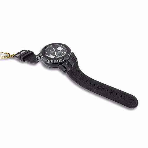Pre-owned Royal Crown 6415 Black Men's Wrist Watch 46mm Stainless Steel Case Silicon Band