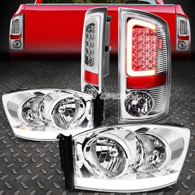 ХРОМИРОВАННЫЙ КОРПУС ПРОЗРАЧНОЙ ФАРЫ + DRL + ТОНИРОВАННАЯ СВЕТОДИОДНАЯ ПАНЕЛЬ ЗАДНЕГО ТОРМОЗНОГО ФОНАРЯ ДЛЯ 07-09 RAM