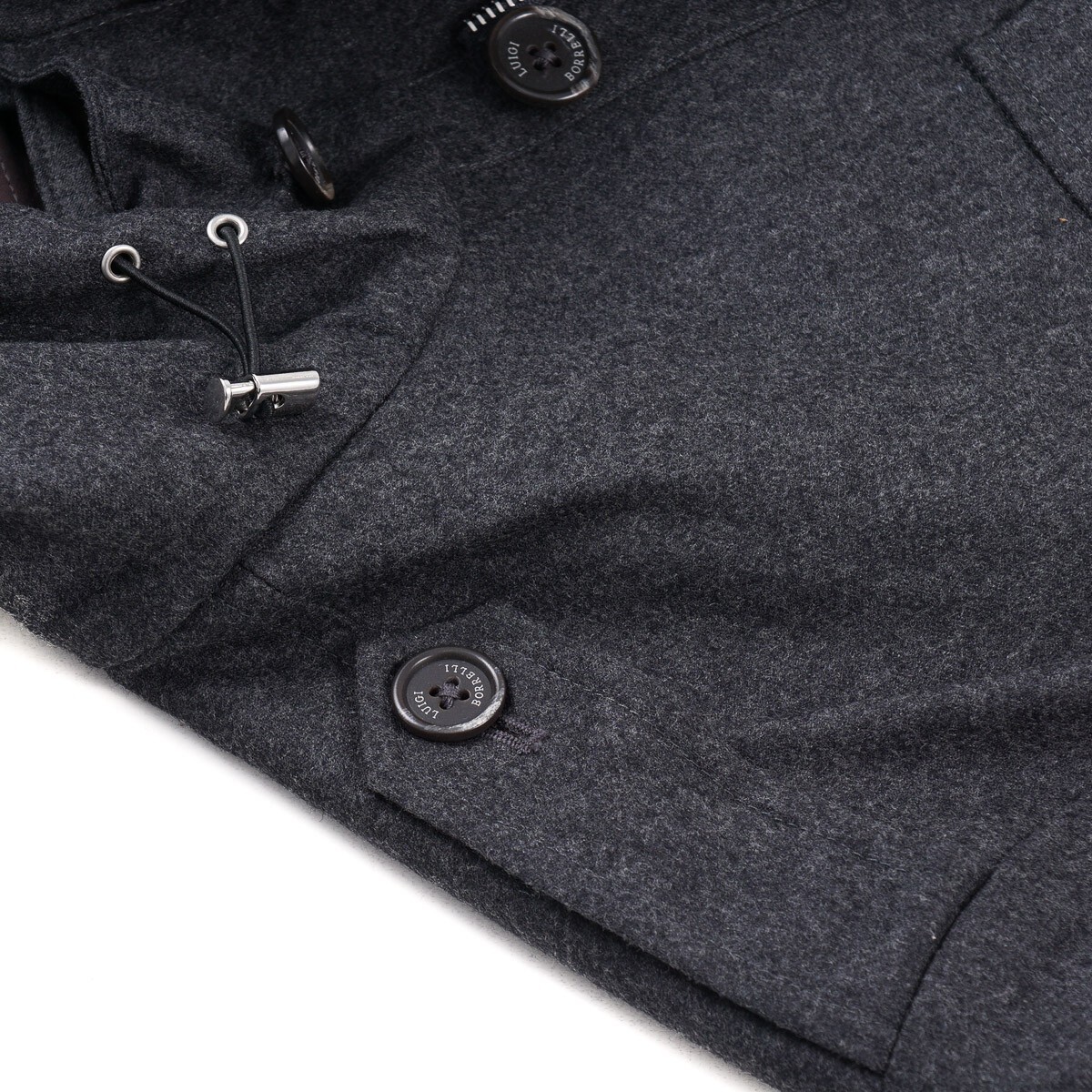 Pre-owned Luigi Borrelli Charcoal Gray Flannel Wool Field Jacket With Hood M (eu 50)