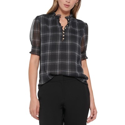 Женская черная шифоновая блузка с разрезом на шее Tommy Hilfiger Henley Top L BHFO 5260